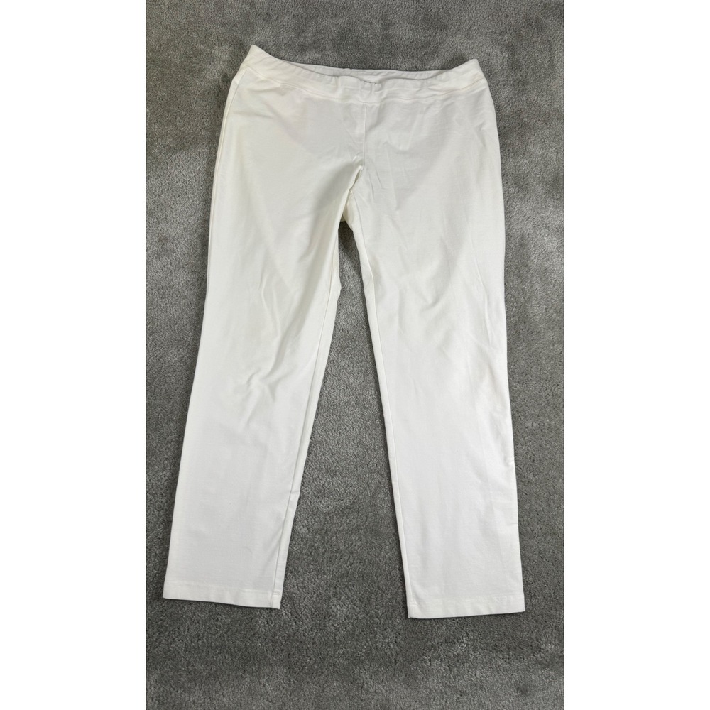 Eileen Fisher Bone Off White Viscose Stretch Straight Leg Pull On Pants Large